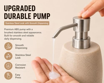 Clasin Home Sandstone Textured Resin Soap Dispenser with Metallic Pump and Waterproof Bottle Labels for Bathroom Kitchen Dish Hand Wash Shower Lotion Shampoo, 12 Oz, Beige - color: Natural Beige