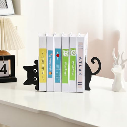 Peeping Cat Metal Bookends Set of 2 Cute Book Ends for Shelves Decorative Bookshelf Home Office Desk Bookshelf Decor Gift for Cat Lovers and Reading Enthusiasts - style: Cute Cat