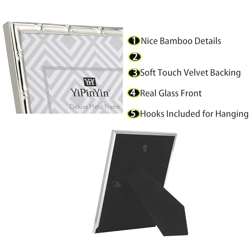 YiPinYin 4x4'' Silver Bamboo Metal Picture Frame with 3x3'' Mat Set of 2, 3x3'' Narrow Elegant Silver Plated Metal Picture Frame with Soft Touch Velvet Mat for Desktop - color: Silver, size: 4x4 Mat 3x3 2PK