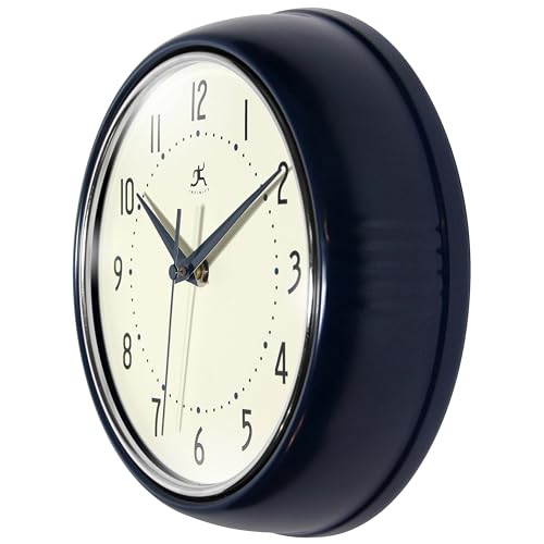 Infinity Instruments Retro 9.5 Inch Round Indoor Wall Clock, Navy Blue - color: Navy Blue, size: 9.5 Inch