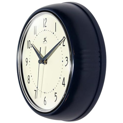 Infinity Instruments Retro 9.5 Inch Round Indoor Wall Clock, Navy Blue - color: Navy Blue, size: 9.5 Inch