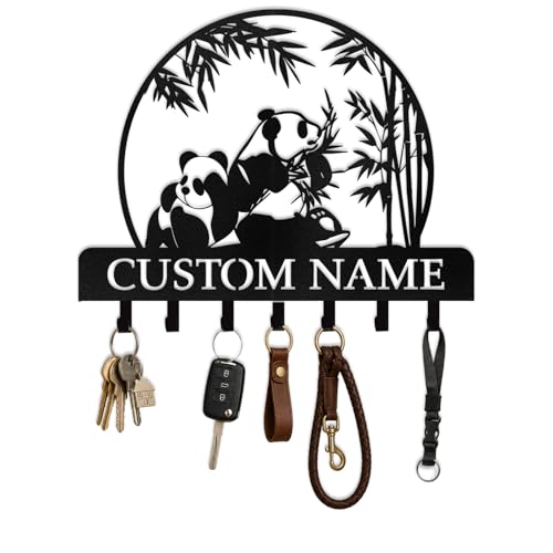 Custom Family Name Key Holder for Wall Personalized Key Hanger for Wall Mount Mudroom Panda Pattern Hanger Organizer Christmas Birthday Housewarming Gifts for Wife Girlfriend Family - color: Custom Panda Key Hooks