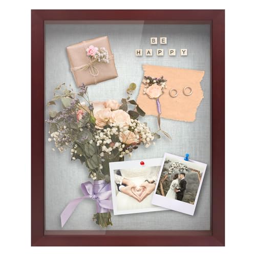 12"x16" Solid Wood Mahogany Display Shadow Box Frame - Solid Wood Memory Box for Keepsakes (Picture Box, Military, Wedding, Graduation, and Flower Shadow Box) - color: Mahogany, size: 12x16