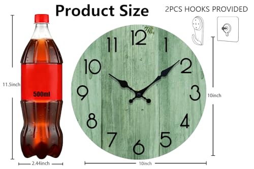 Wall Clock, Modern Wall Clocks Battery Operated, Silent Non Ticking Clock Decorative for Living Room, Office, Home, School 10 Inch (Light Green) - size: 10 Inch