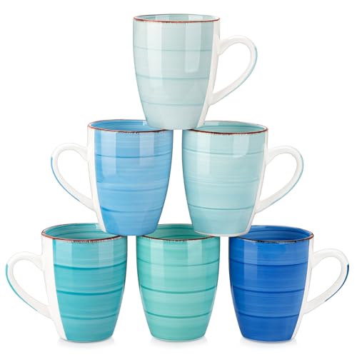vancasso Bonita 16 Oz Large Coffee Mugs Set of 6, Ceramic Coffee Cups for Cappuccino, Latte, Tea, Cocoa, Blue - color: Blue, size: 16oz