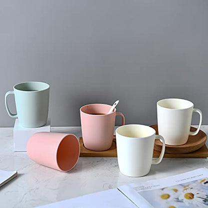 Coffee Mugs Set of 5,10 Ounce,3 Basic Colors | Unbreakable Plastic Coffee Cups Set with Handle, Reusable Plastic Mug Dishwasher Safe