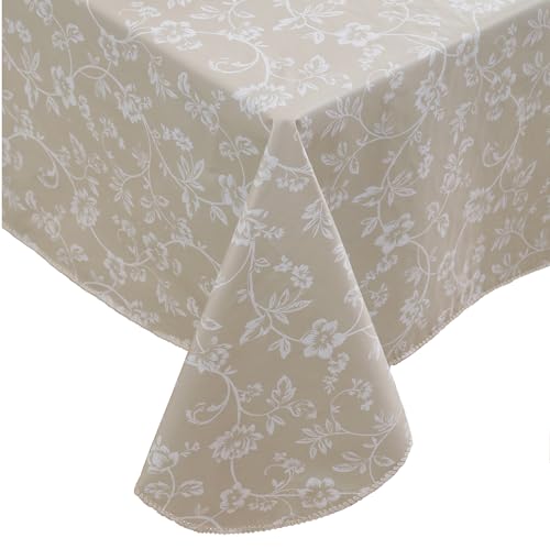 Heavy Duty Vinyl Tablecloth with Flannel Backing Waterproof Oil-Proof Plastic Table Cloth Stain-Resistant Wipeable Rectangle or Square Table Cover for Indoor and Outdoor (Beige Floral,52x70 Inch) - color: Beige Floral, size: 52" x 70" (Rectangular)