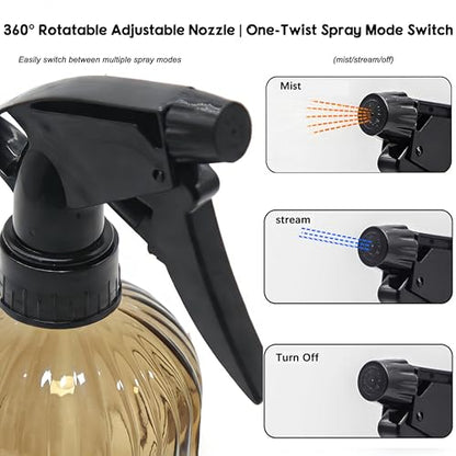 Glass Plant Spray Bottle, 13.5oz Refillable Plant Mister Bottle, 2 pcs Handheld Water Spray Bottle with Adjustable Mist Nozzle for Outdoor Gardening, Indoor Flowers, Cleaning, Hair & Pets Care (Brown) - color: Amber