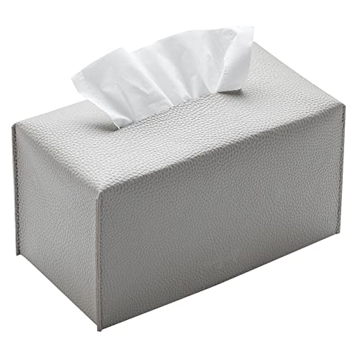 REGELETO Pu Leather Tissue Box Cover, Rectangular Holder with Bottom Belt - Modern Decorative Organizer for Bathroom, Car, Bedroom, Hotel, Office (Grey) - color: Rectangular Grey