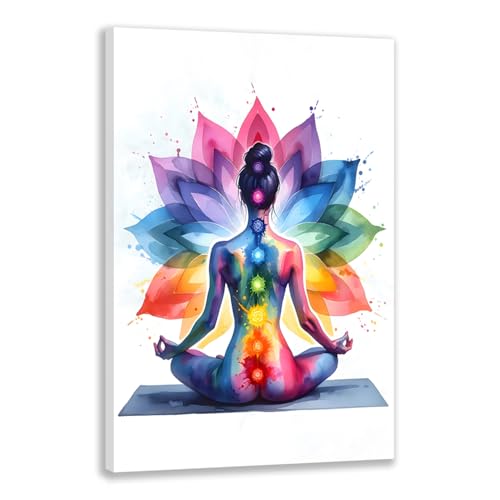 GELDSTEI Wrapped Canvas Colorful Chakra Yoga Zen Wall Art 16x24 in | Lotus Meditation Wall Decor, Spiritual Chakra Art Print, Relaxing Zen Decor for Yoga Studio and Home - color: Colorful, size: 24"L x 16"W
