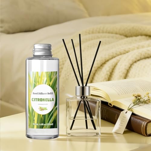 STRN Citronella Reed Diffuser Refill, Lemongrass Scented Diffuser 200ML | Summer Long-Lasting Fragrance for Living Room, Bedroom, Office - color: Green 2