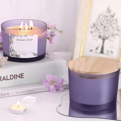 6 Pack Glass Candle Jars with Lids (16oz, Frosted Purple) - Large Candle Jars for 3 Wick Candles Making - Empty Candle Jars Containers - Candle Making Accessories include 16Pcs Candle Labels - color: Frosted Purple