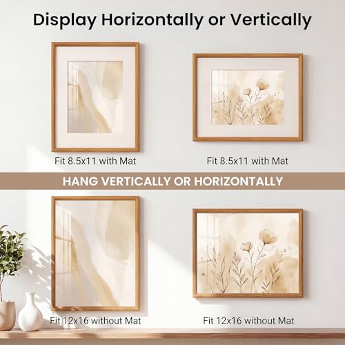 Acovy 12x16 Picture Frame, Natural Solid Teak Wood 12"x16" Photo Frame for Wall, Handcrafted Wooden Frame 12 x 16 Matted to 8.5x11, High Definition Tempered Glass, Wall Hook Included, Natural Teak - color: Teak, size: 12"x16"