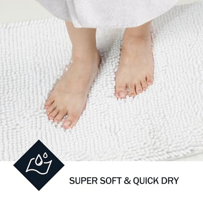 LINLA Bathroom Rugs Sets 2 Piece, Absorbent Soft Chenille Bath Mat, White | Non-Slip ,Quick Dry, Washable, Carpet Mats for Floor, Tub and Shower,32" x 20"/24" x 17" - color: White