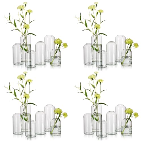 Hewory Modern Glass Bud Vase for Flower: 24PCS Blown Clear Small Vase Bulk | Mini Centerpieces for Wedding, Party, Events, Floral Arrangement for Table, Home Decor, Highball, Simple, Medium Bottle, Jars - color: Clear, size: 8set (24pcs)