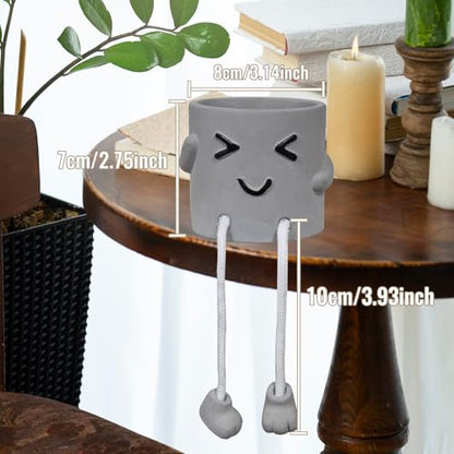 1 Pcs Cute Plant Pot, Small Planter, Succulent Planter, Flower Pot, Office, Room, Shelf, Table Decoration Planter - Squint(Plants not Included) - color: Grey Squint