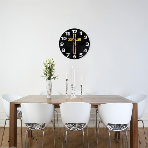 Silent Non-Ticking 10-Inch Wall Clock Christian Jesus Cross Flat Round Decorative Quartz Clock for Living Room,Bedroom,Kitchen - style: Jesus