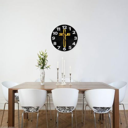 Silent Non-Ticking 10-Inch Wall Clock Christian Jesus Cross Flat Round Decorative Quartz Clock for Living Room,Bedroom,Kitchen - style: Jesus
