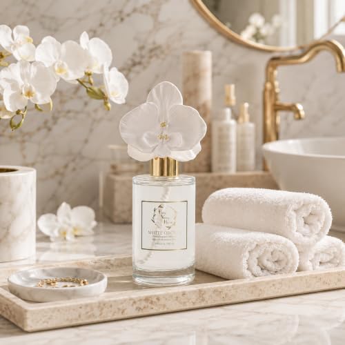 Reed Diffuser Set, White Orchid Ceramic Flower Frangrance Diffuser 6.76 fl. oz / 200ML, Home Reed Diffuser for Bathroom Office Bathroom Living Room Decor