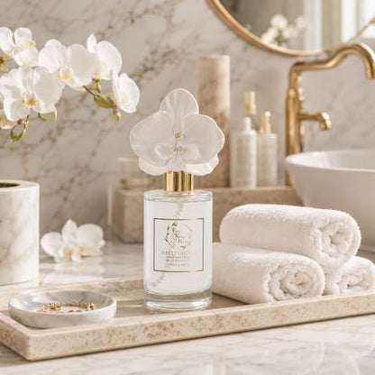 Reed Diffuser Set, White Orchid Ceramic Flower Frangrance Diffuser 6.76 fl. oz / 200ML, Home Reed Diffuser for Bathroom Office Bathroom Living Room Decor
