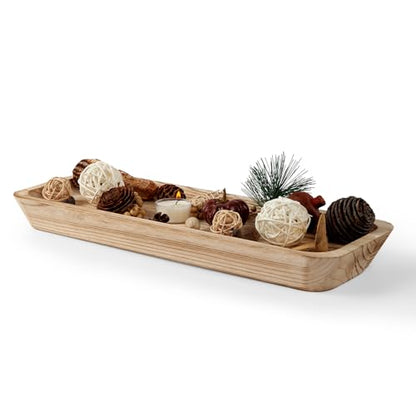 16" Long Wooden Dough Bowl for Home Decor - Rustic Farmhouse decorative bowl, Wood Bowl Kitchen Table Decor, Dining Room Centerpiece with Natural Wood Grain