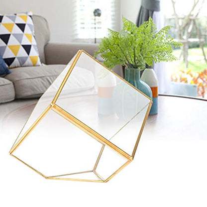 Geometric Glass Planter Gold Terrarium Container Home Desktop Decoration