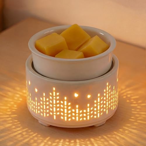 Ceramic Wax Melts Warmer–Electric Candle Warmer for Scented Melts PTC Heating Oil Burner Fragrance Wax Melter with 7 Colors Light Decor (7 Colors Halo) - color: White-tree