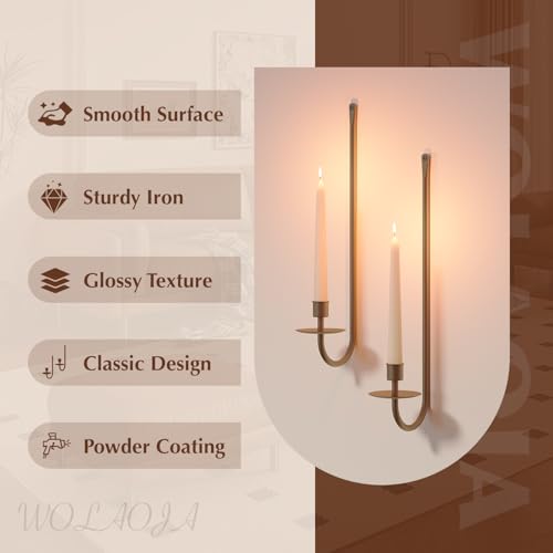 Metal Wall Candle Sconce Holder Set of 2 Wall Mount Candle Holder Pillar Holder Brass Modern Wall Candle Sconces Hanging for Living Room Farmhouse Fireplace Wedding - color: Brass, size: 2PC