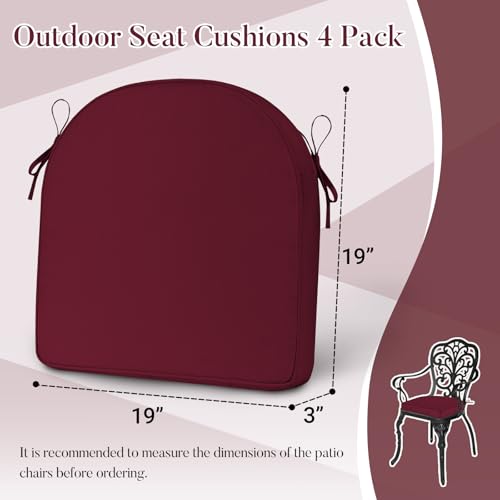Basic Beyond Outdoor Cushions for Patio Furniture Waterproof Outdoor Chair Cushions Set of 4-19 x 19 x 3 Inch Thick Patio Chair Cushions with Adjustable Ties, Dark Red - color: Dark Red