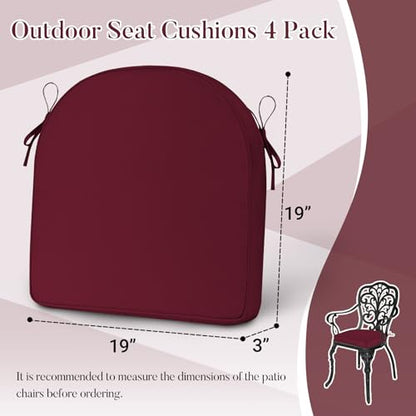 Basic Beyond Outdoor Cushions for Patio Furniture Waterproof Outdoor Chair Cushions Set of 4-19 x 19 x 3 Inch Thick Patio Chair Cushions with Adjustable Ties, Dark Red - color: Dark Red