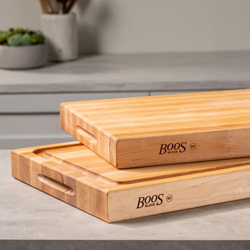 John Boos RA-Board Series Rectangular Wood Bamboo Maple Cutting Board 20”x15” – 2.25” Thick, 20-lb Reversible Butcher Block with Edge-Grain & Finger Grips – Made in the USA - color: Maple, size: 20"L x 15"W