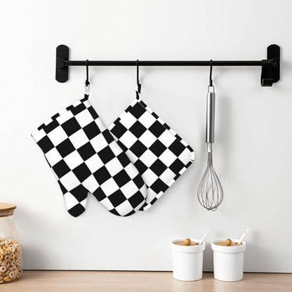 Black White Check Plaid Oven Mitts and Pot Holders Sets Silicone Black and White Checkered Plaid Kitchen Mitts Potholders Heat Resistant 4Pcs Oven Gloves Hot Pads for Cooking Grilling - color: Black White Buffalo Plaid