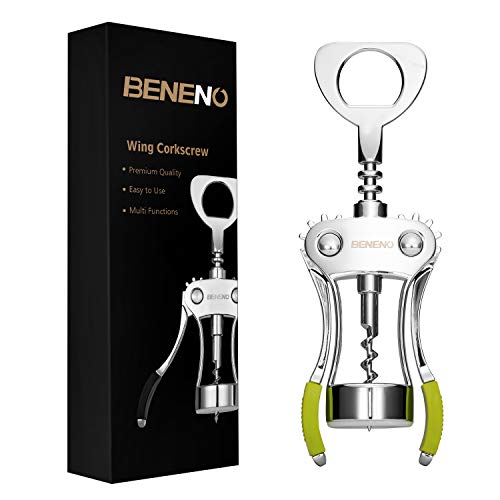 Beneno Wine Opener, Premium Wing Corkscrew Wine Bottle Opener, Green | Durable Solid Zinc Alloy Body, Precise Sharp-Edged Screw, Ergonomic Non-Slip Grip Wing Handle, Multifunctional Bottle Openers - color: Green