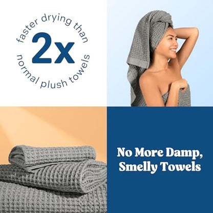 ONSEN Supima® Waffle Bath Towel Set, Quick Dry Lint Free 100% USA Cotton, Bath Hand and Face Towel Bundle, 3 Piece (Cinder Grey, Bath Towel Set) - color: Cinder Grey, size: Bath Towel Set