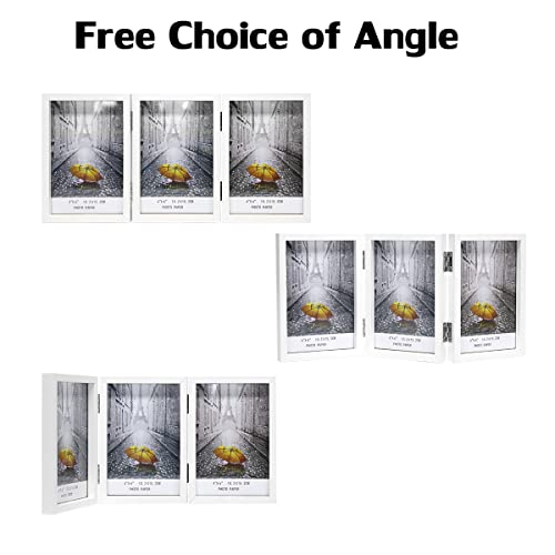 WUTL 3 Picture Frame Triple Collage 4x6 Frames with Real Glass White | Trifold Photo Frame, Hinged Foldable, Crystal Clear Real Glass - color: White, size: 4x6