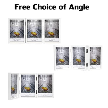 WUTL 3 Picture Frame Triple Collage 4x6 Frames with Real Glass White | Trifold Photo Frame, Hinged Foldable, Crystal Clear Real Glass - color: White, size: 4x6