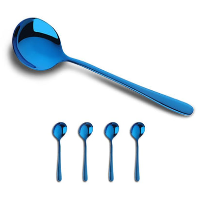 4-Pcs Stainless Steel Round Soup Spoons, 6.88 Inch, Heavy-Weight, Set of 4 - size: 4 pcs Blue