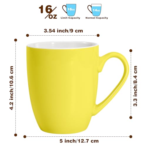 Urbanstrive 16 oz Large Coffee Mug with Handle Tea Cup Novelty Coffee Cup Idea Gift for Men Women Office Work (Yellow) - color: Yellow
