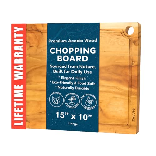 Zalvio Acacia Wood Cutting Board – Large Reversible Butcher Block with Juice Groove | Heavy-Duty Chopping Board for Meat, Cheese, Vegetables & Serving Tray