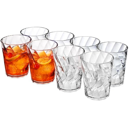 US Acrylic Optix Plastic Reusable Drinking Glasses (Set of 8) 14oz Rocks Cups in Clear | BPA-Free Tumblers, Made in USA | Top-Rack Dishwasher Safe - size: 14 ounces