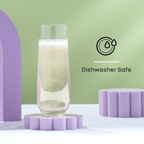 JoyJolt Milo Stemless Champagne Flutes Set of 8 Crystal Glasses. 9.5oz Prosecco Wine Flute, Mimosa Glasses, Cocktail Glass Set, Water Highball Glass, Bar Glassware - size: 9.5 Ounces