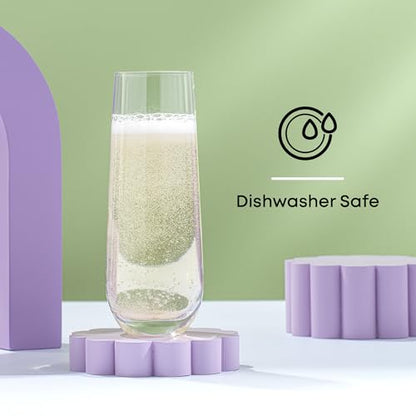 JoyJolt Milo Stemless Champagne Flutes Set of 8 Crystal Glasses. 9.5oz Prosecco Wine Flute, Mimosa Glasses, Cocktail Glass Set, Water Highball Glass, Bar Glassware - size: 9.5 Ounces