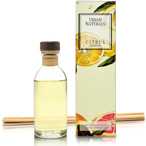 Reed Diffuser Set, Grapefruit - Bathroom Shelf Décor | Bergamot Essential Oils & Tart Greens, Made in the USA - color: Grapefruit