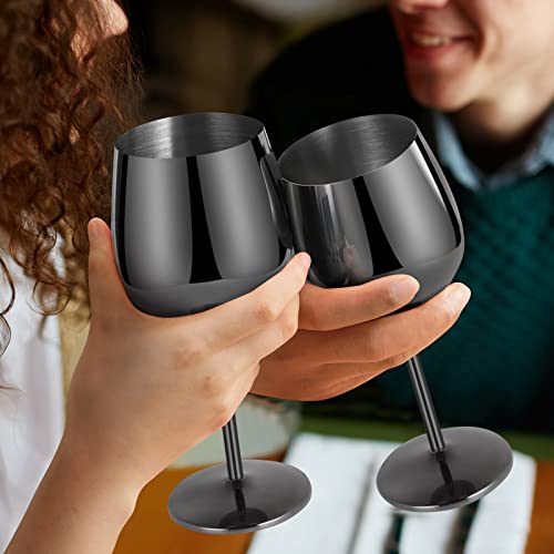 Lifecapido Stainless Steel Wine Glasses Set of 4, 18oz Stainless Steel Wine Goblets, Stemmed Metal Wine Glasses with Cup Brush for Party Office Anniversary, Great for Red White Wine (Grey Black) - color: Grey Black