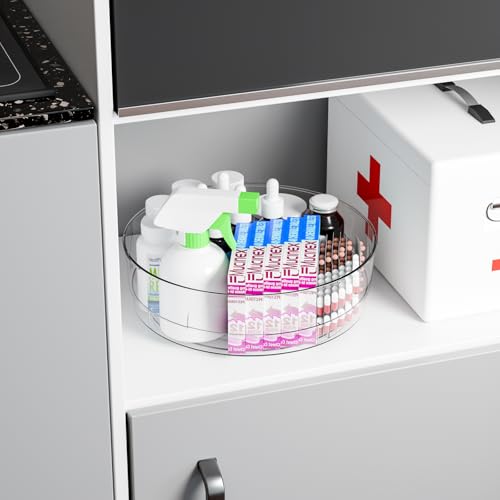 4 Pack 12" W Clear Acrylic Lazy Susan Turntable for Cabinet,Refrigerator,Pantry and Kitchen - with Handle - Large Fridge Sauce Condiment Turn Table Organizer,Spinning Round Spice Rack Carousel - size: 4 Pack-12 Inch