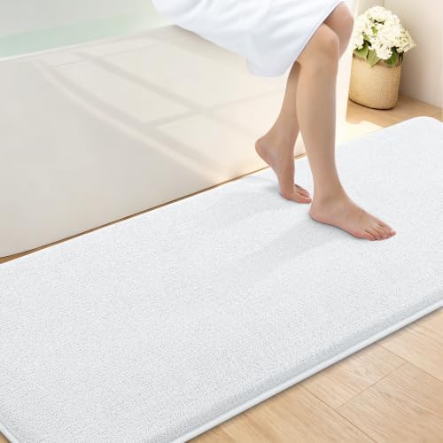 Smiry Memory Foam Bath Mat 72x24, Extra Soft Absorbent Bathroom Rugs | White Quick Dry, Machine Washable Bath Mats for Bathroom, Shower, Tub and Home Decor Accessories - color: White, size: 72'' X 24''