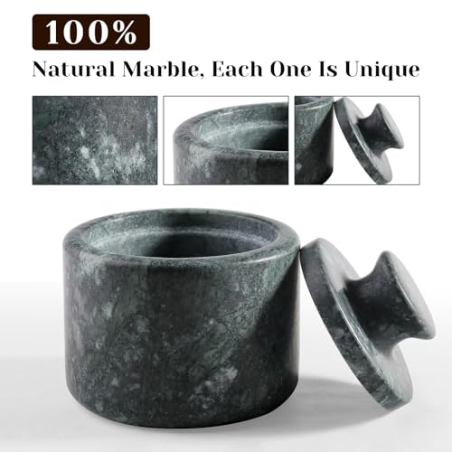 Indian Green Marble Salt Cellar with Lid 3.5", Stone Pepper Container & Spice Jars for Kitchen, Marble Salt and Pepper Holder, Stone Storage Box for Kitchen Counter, Spice Jar - color: Indian Green