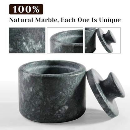 Indian Green Marble Salt Cellar with Lid 3.5", Stone Pepper Container & Spice Jars for Kitchen, Marble Salt and Pepper Holder, Stone Storage Box for Kitchen Counter, Spice Jar - color: Indian Green