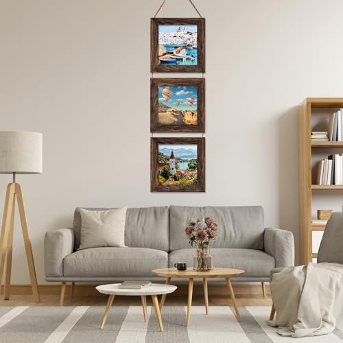 5X5 Picture Frame, Wall Hanging Picture Frames Collage with 3 Opening Frames Distress Rustic Brown - color: Brown, size: 5x5