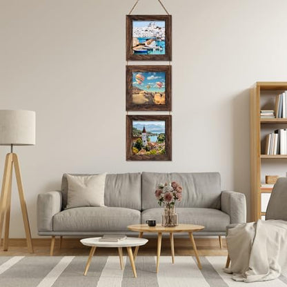 5X5 Picture Frame, Wall Hanging Picture Frames Collage with 3 Opening Frames Distress Rustic Brown - color: Brown, size: 5x5